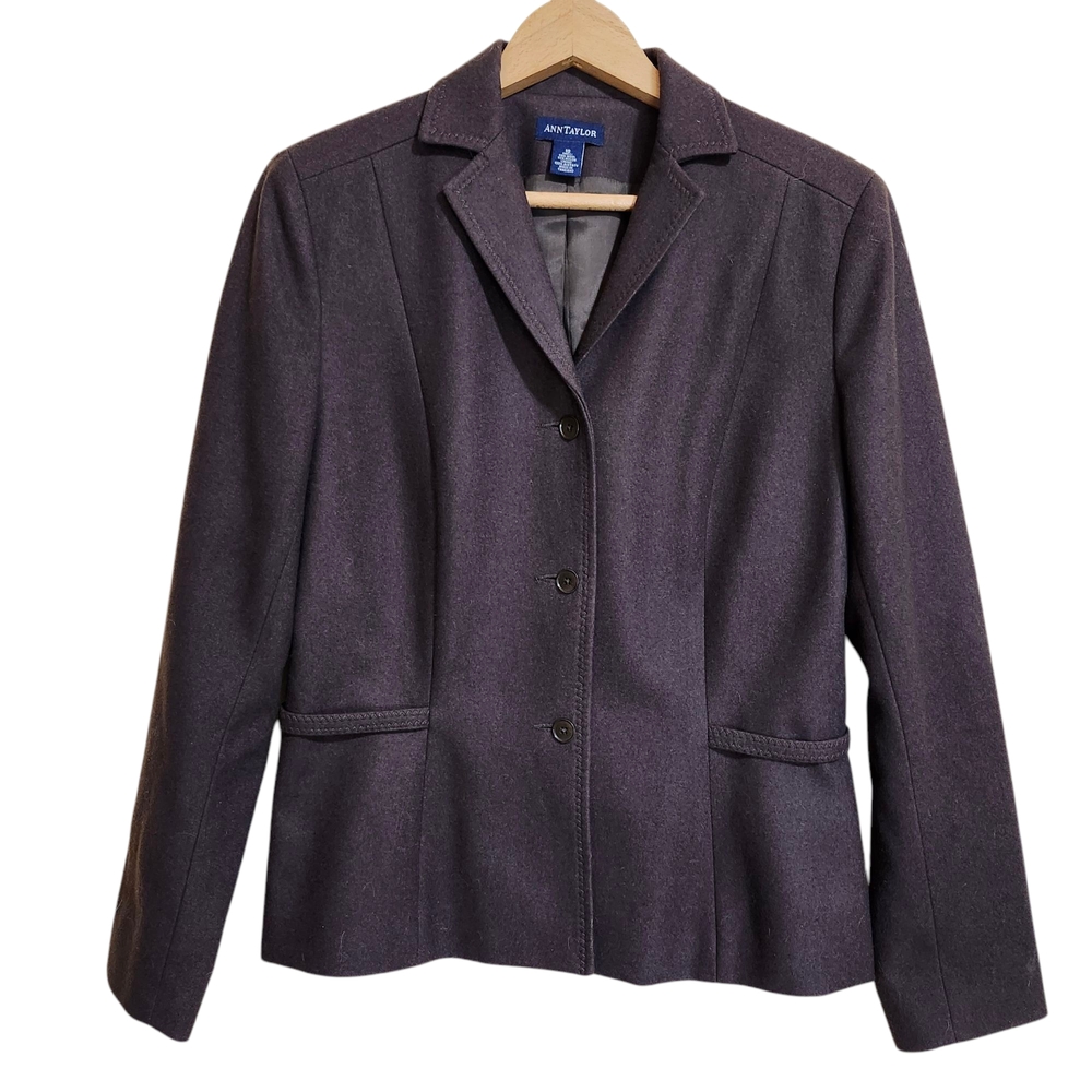 Ann‎ Taylor Blazer Wool Blend Rich Brown Three Button Slightly Cropped Size 10